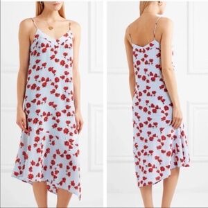 Equipment Femme Silk Floral Asymmetrical Midi Slip Dress Blue Red XS 18-1-001663
